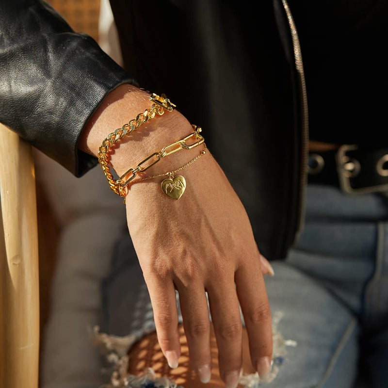 FRUMOS Dainty Layering Bracelets for Women 18 k Gold Plated Fashion Adjustable Chunky Cuban Paperclip Link Chain Bracelets Jewelry for Women Gift - Image 5